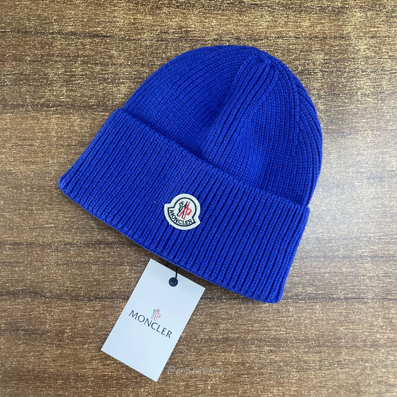 Moncler Logo Patch Ribbed Knit Beanie Black Blue (6) - newkick.cc